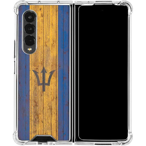 Barbados Flag Dark Wood Galaxy Z Fold4 5G Clear Case