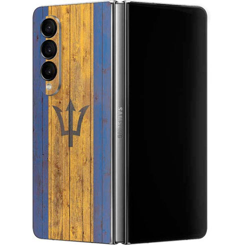 Barbados Flag Dark Wood Galaxy Z Fold4 5G Skin