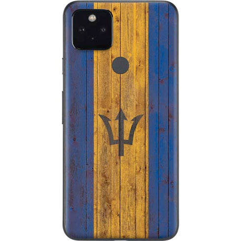 Barbados Flag Dark Wood Google Pixel 5a Skin