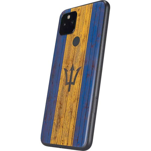 Barbados Flag Dark Wood Google Pixel 5a Skin