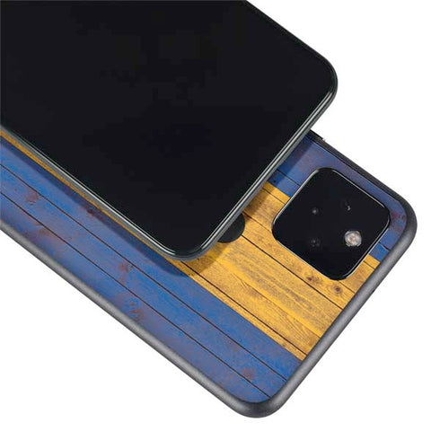 Barbados Flag Dark Wood Google Pixel 5a Skin