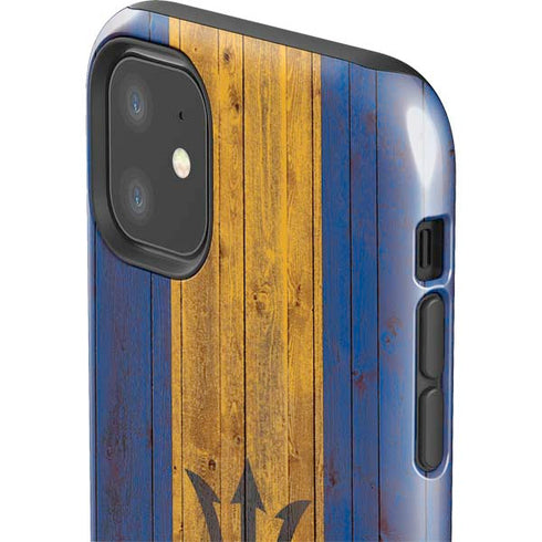 Barbados Flag Dark Wood iPhone 11 Impact Case