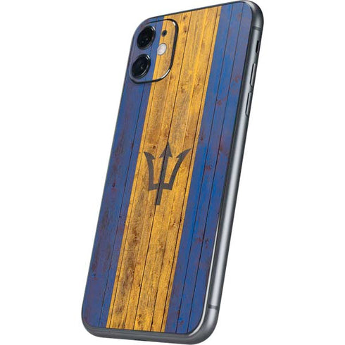 Barbados Flag Dark Wood iPhone 11 Skin