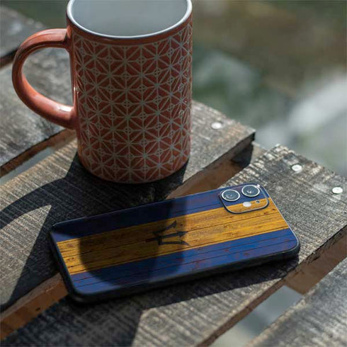 Barbados Flag Dark Wood iPhone 11 Skin