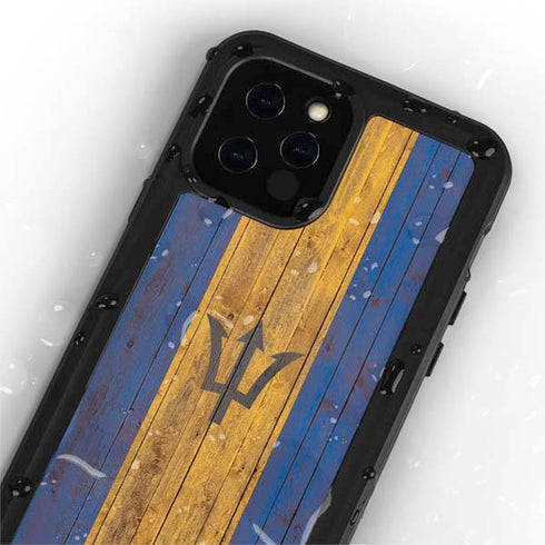 Barbados Flag Dark Wood iPhone 12 Pro Max Waterproof Case