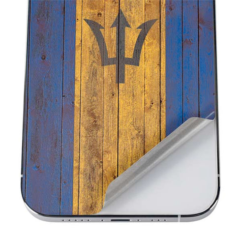 Barbados Flag Dark Wood iPhone 12 Pro Skin