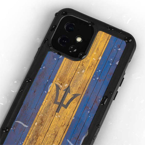 Barbados Flag Dark Wood iPhone 12 Waterproof Case