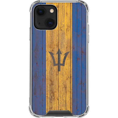 Barbados Flag Dark Wood iPhone 13 Mini Clear Case