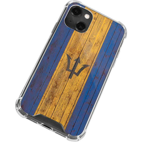 Barbados Flag Dark Wood iPhone 13 Mini Clear Case