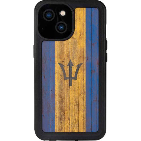 Barbados Flag Dark Wood iPhone 13 Mini Waterproof Case