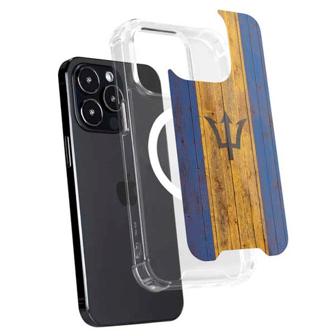 Barbados Flag Dark Wood iPhone 13 Pro MagSafe Case