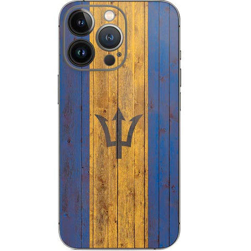 Barbados Flag Dark Wood iPhone 13 Pro Skin