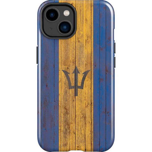 Barbados Flag Dark Wood iPhone 15 Plus Impact Case