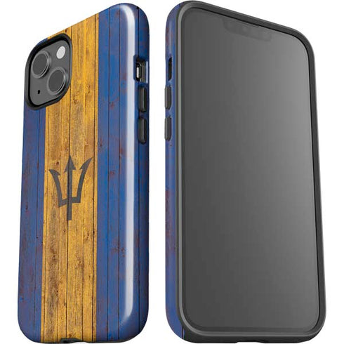 Barbados Flag Dark Wood iPhone 15 Plus Impact Case