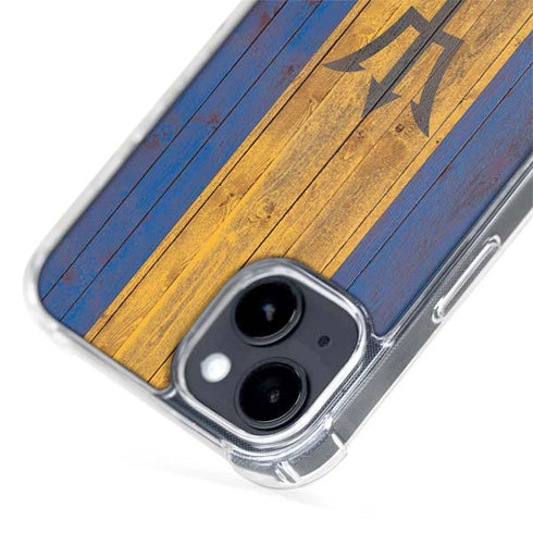 Barbados Flag Dark Wood iPhone 15 Plus MagSafe Case