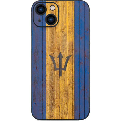 Barbados Flag Dark Wood iPhone 14 Plus Skin