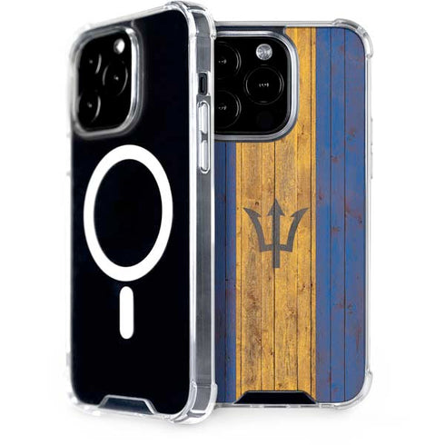 Barbados Flag Dark Wood iPhone 15 Pro MagSafe Case