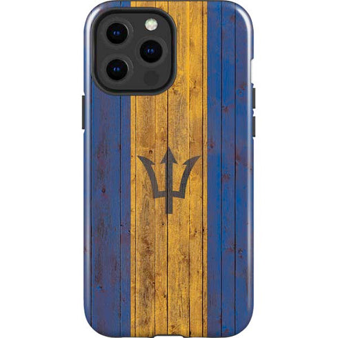 Barbados Flag Dark Wood iPhone 15 Pro Max Impact Case