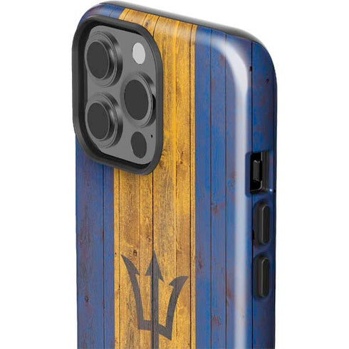 Barbados Flag Dark Wood iPhone 15 Pro Max Impact Case