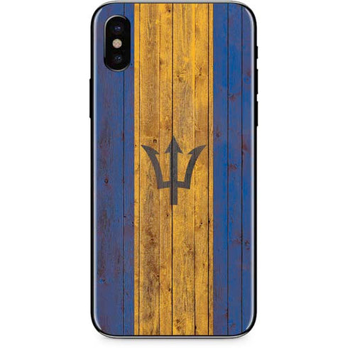 Barbados Flag Dark Wood iPhone X Skin