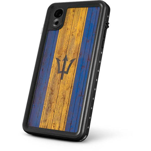 Barbados Flag Dark Wood iPhone XR Waterproof Case