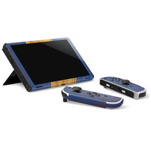 Barbados Flag Dark Wood Nintendo Switch OLED (2021) Skin