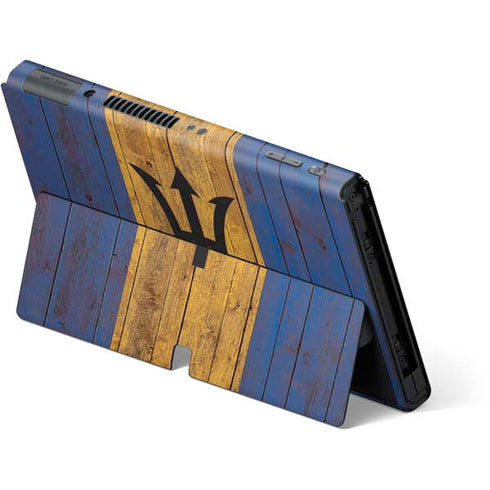 Barbados Flag Dark Wood Nintendo Switch OLED (2021) Skin