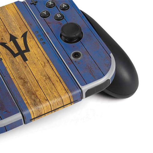 Barbados Flag Dark Wood Nintendo Switch OLED (2021) Skin