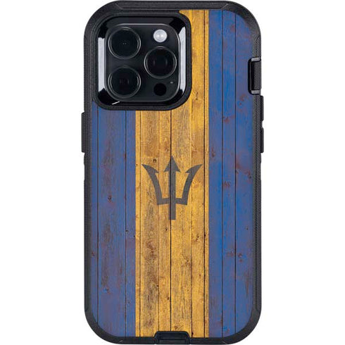 Barbados Flag Dark Wood Otterbox Defender iPhone Skin