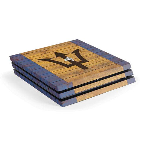 Barbados Flag Dark Wood PS4 Pro Console Skin