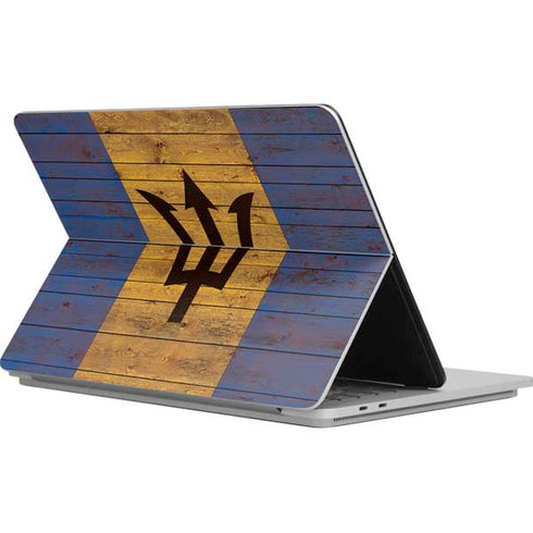 Barbados Flag Dark Wood Surface Laptop Studio Skin