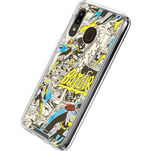 DC Comics Batman Batgirl Vintage Action pose pattern Galaxy A30 Clear Case