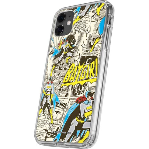 DC Comics Batman Batgirl Vintage Action pose pattern iPhone 11 Clear Case