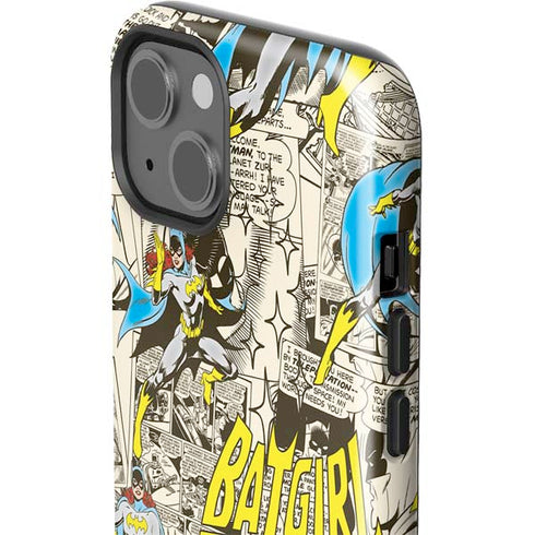 DC Comics Batman Batgirl Vintage Action pose pattern iPhone 15 Plus Impact Case