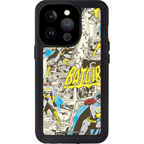DC Comics Batman Batgirl Vintage Action pose pattern iPhone 14 Pro Waterproof Case