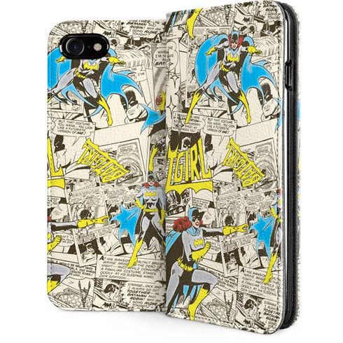 DC Comics Batman Batgirl Vintage Action pose pattern iPhone SE (2nd & 3rd Gen) Folio Case