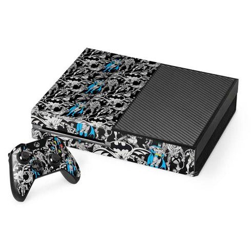 DC Comics Batman Characters Action Poses Print Xbox One Console and Controller Bundle Skin