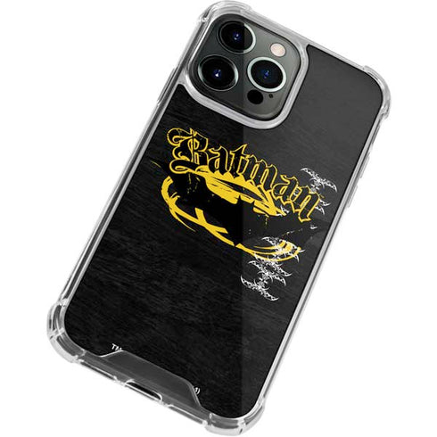 DC Comics Batman Dark Knight Logo Yellow & Black iPhone 14 Pro Clear Case