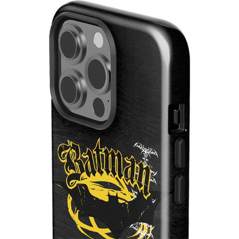 DC Comics Batman Dark Knight Logo Yellow & Black iPhone 15 Pro Impact Case
