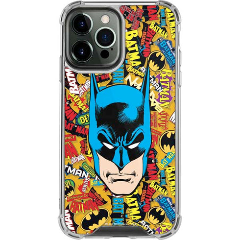 DC Comics Batman Mask Vintage Pattern iPhone 14 Pro Max Clear Case