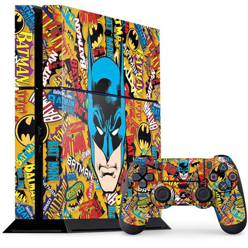DC Comics Batman Mask Vintage Pattern PS4 Console and Controller Bundle Skin