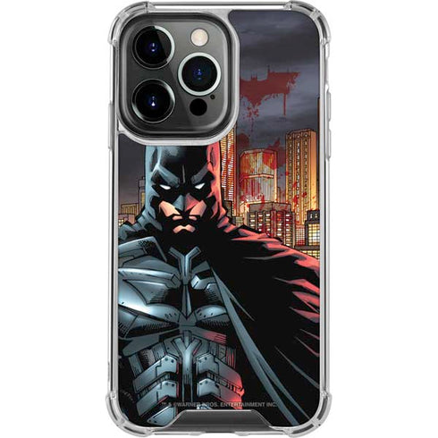 DC Comics Batman The Dark Knight Comic Art in Gotham City iPhone 13 Pro Clear Case
