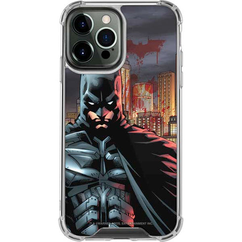 DC Comics Batman The Dark Knight Comic Art in Gotham City iPhone 14 Pro Max Clear Case