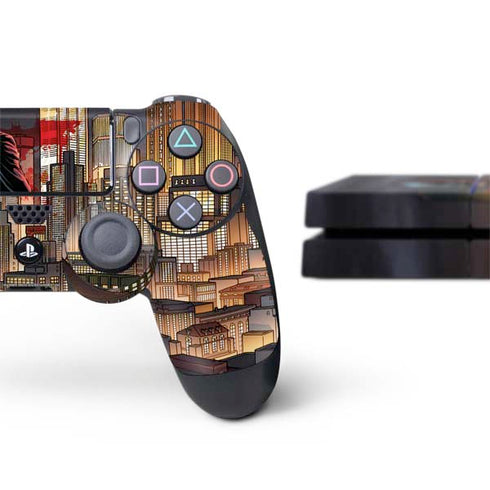 DC Comics Batman The Dark Knight Comic Art in Gotham City PS4 Console and Controller Bundle Skin