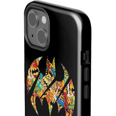 DC Comics Batman Silhouette Logo Vintage Pattern iPhone 15 Impact Case