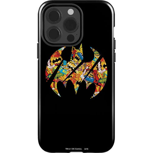 DC Comics Batman Silhouette Logo Vintage Pattern iPhone 14 Pro Impact Case