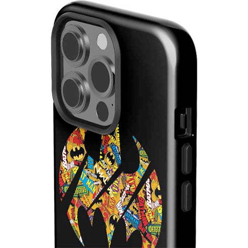 DC Comics Batman Silhouette Logo Vintage Pattern iPhone 14 Pro Impact Case