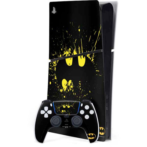 DC Comics Batman Logo Yellow Splash PS5 Slim Digital Edition Bundle Skin