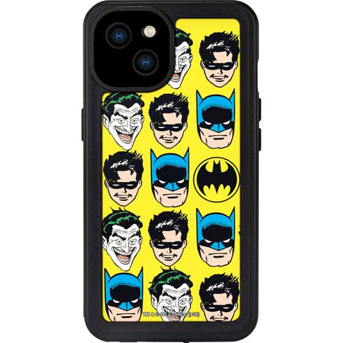 DC Comics Batman Vintage Character Pattern - Joker and Robin iPhone 15 Plus Waterproof Case
