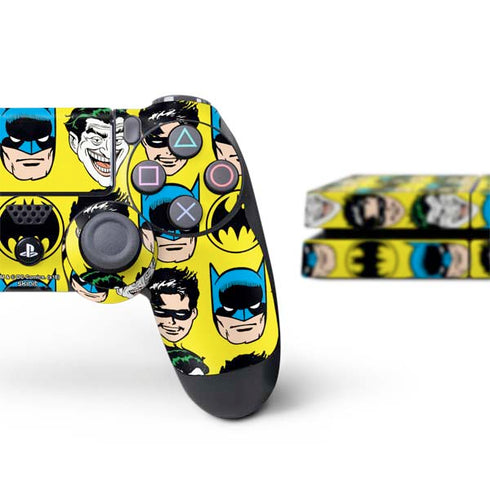 DC Comics Batman Vintage Character Pattern - Joker and Robin PS4 Console and Controller Bundle Skin